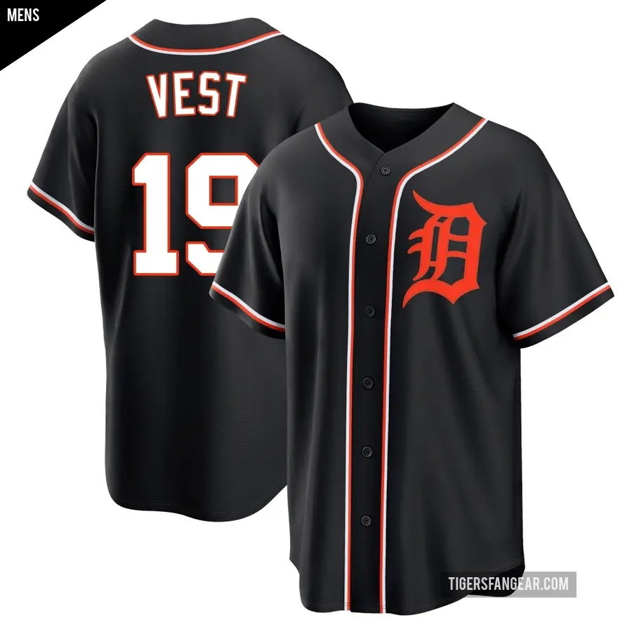 Men's Detroit Tigers ＃19 Will Vest Replica Black Fashion Out Jersey