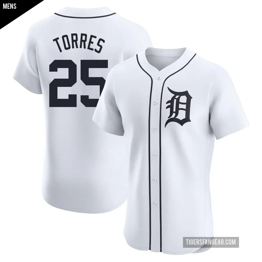 Men's Detroit Tigers ＃25 Gleyber Torres Elite White Home Jersey