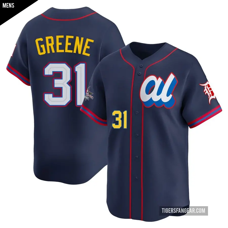 Men's Detroit Tigers ＃31 Riley Greene Limited Green American League Navy 2025 All-Star Edition Jersey