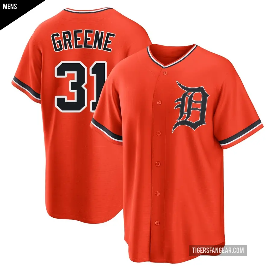 Men's Detroit Tigers ＃31 Riley Greene Replica Orange Alternate Jersey