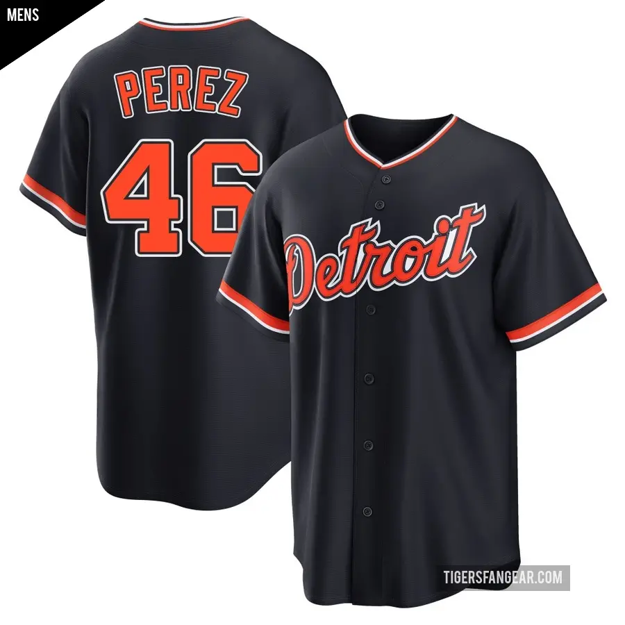 Men's Detroit Tigers ＃46 Wenceel Perez Replica Navy Alternate 2nd Jersey