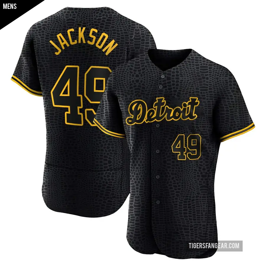 Men's Detroit Tigers ＃49 Luke Jackson Authentic Black Snake Skin City Jersey