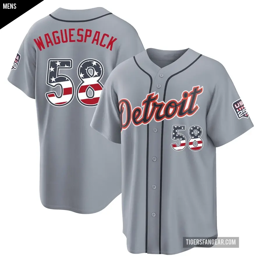 Men's Detroit Tigers ＃58 Jacob Waguespack Limited Gray USA 250 Fourth Of July Road Stadium Jersey