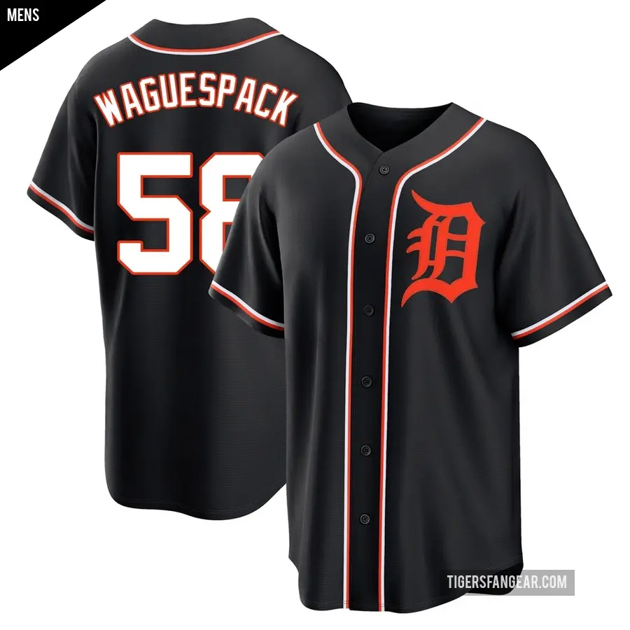 Men's Detroit Tigers ＃58 Jacob Waguespack Replica Black Fashion Out Jersey