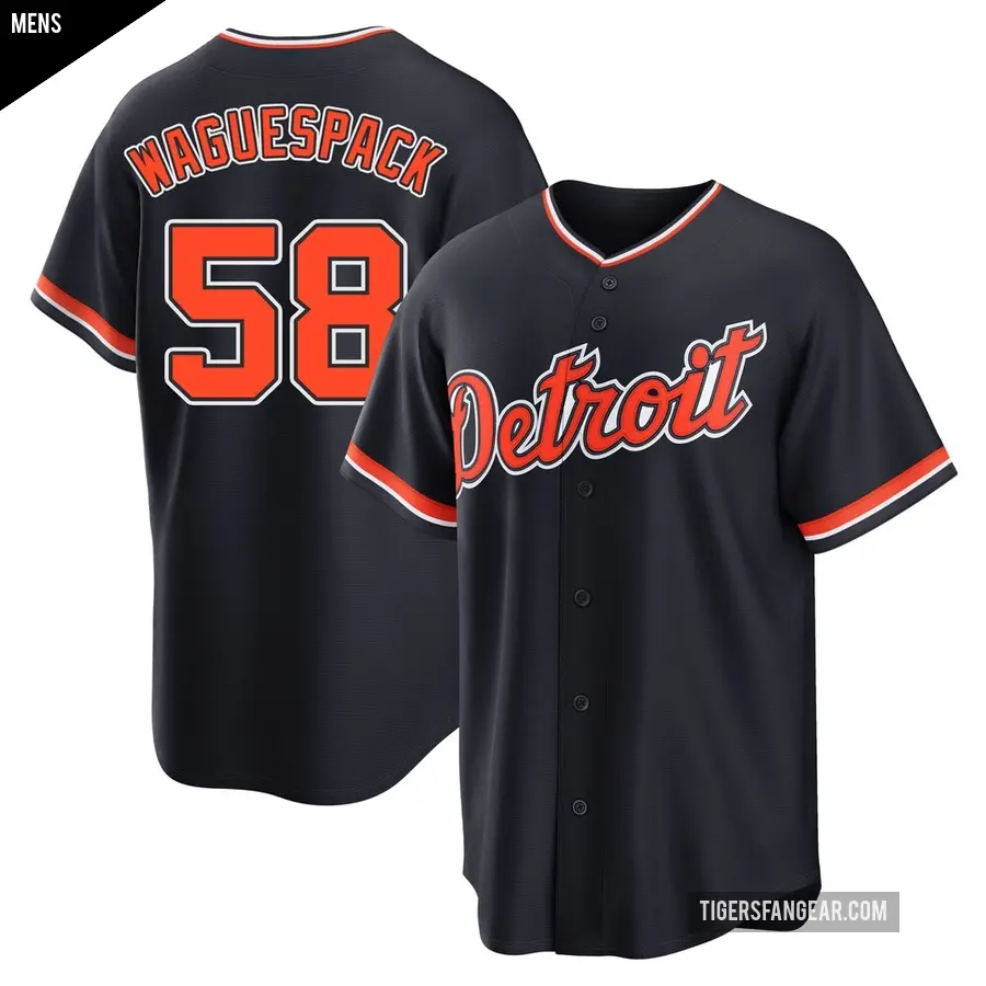Men's Detroit Tigers ＃58 Jacob Waguespack Replica Navy Alternate 2nd Jersey