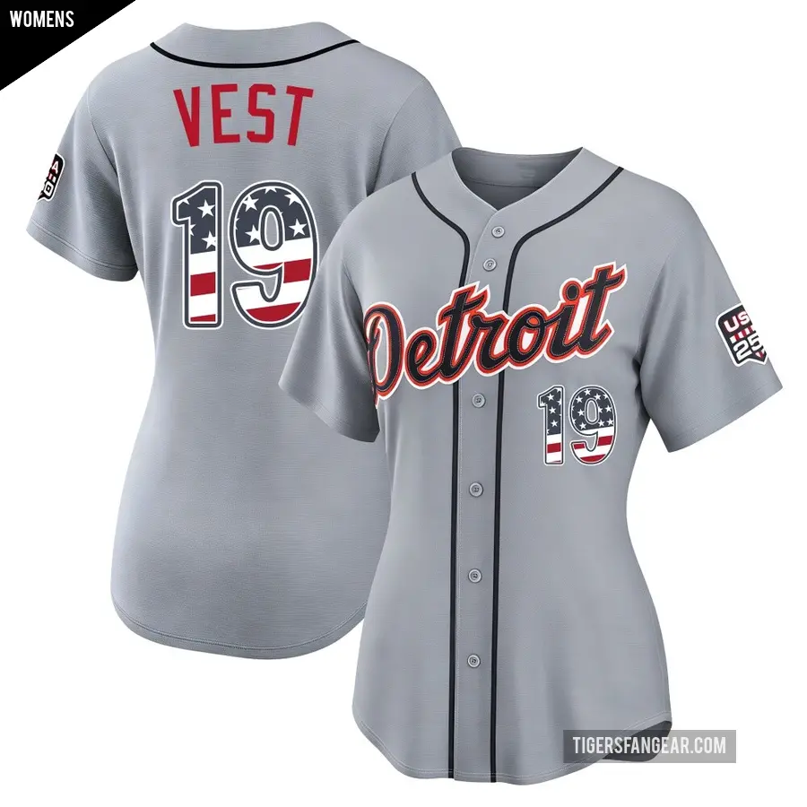 Women's Detroit Tigers ＃19 Will Vest Limited Gray USA 250 Fourth Of July Road Stadium Jersey