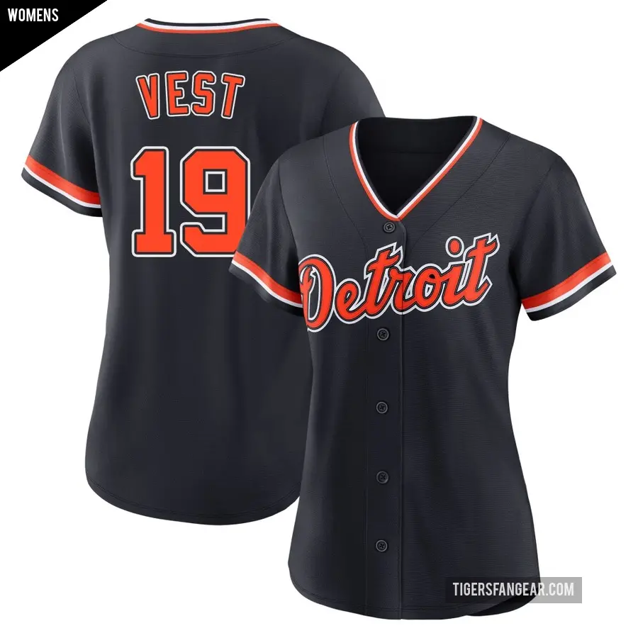 Women's Detroit Tigers ＃19 Will Vest Replica Navy Alternate 2nd Jersey