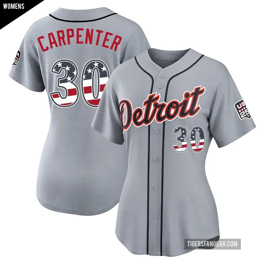 Women's Detroit Tigers ＃30 Kerry Carpenter Limited Gray USA 250 Fourth Of July Road Stadium Jersey