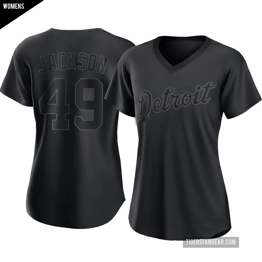 Women's Detroit Tigers ＃49 Luke Jackson Authentic Black Pitch Fashion Jersey