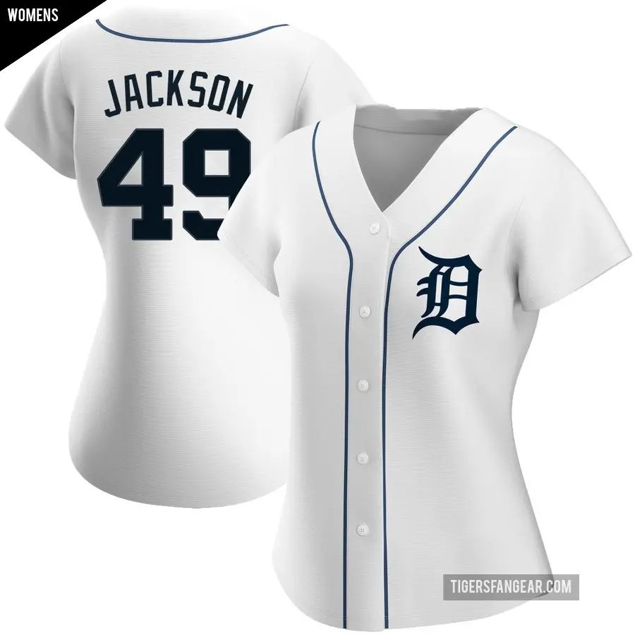 Women's Detroit Tigers ＃49 Luke Jackson Authentic White Home Jersey