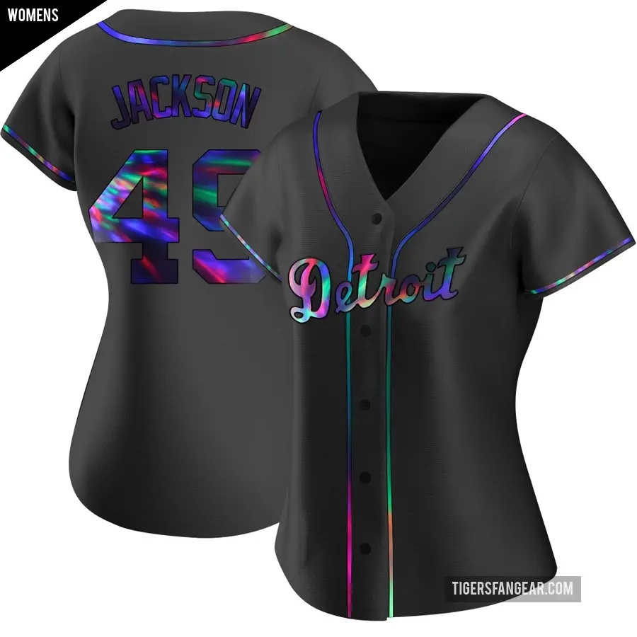 Women's Detroit Tigers ＃49 Luke Jackson Replica Black Holographic Alternate Jersey