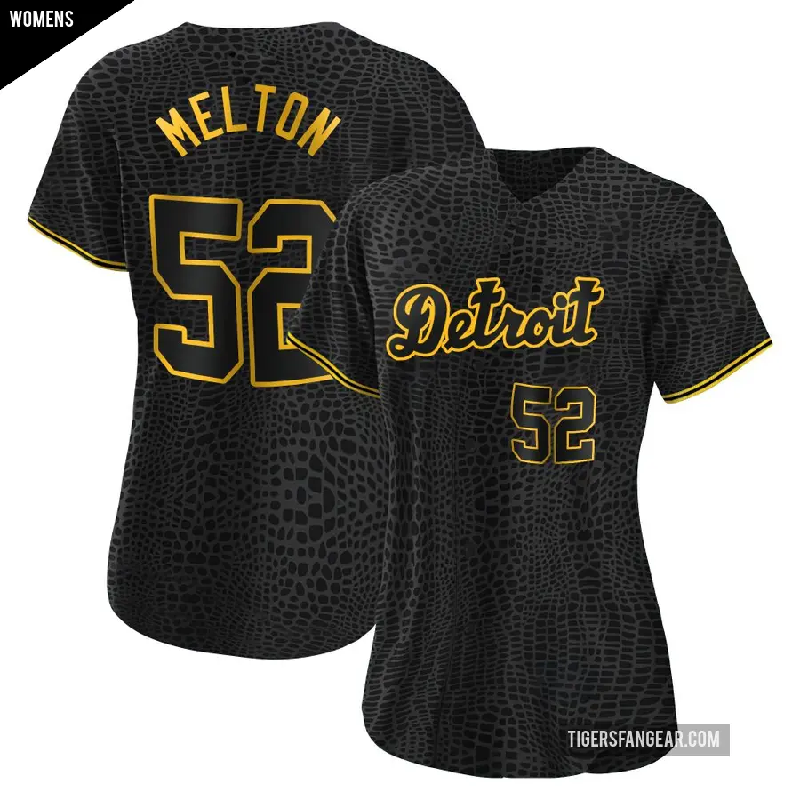 Women's Detroit Tigers ＃52 Troy Melton Authentic Black Snake Skin City Jersey