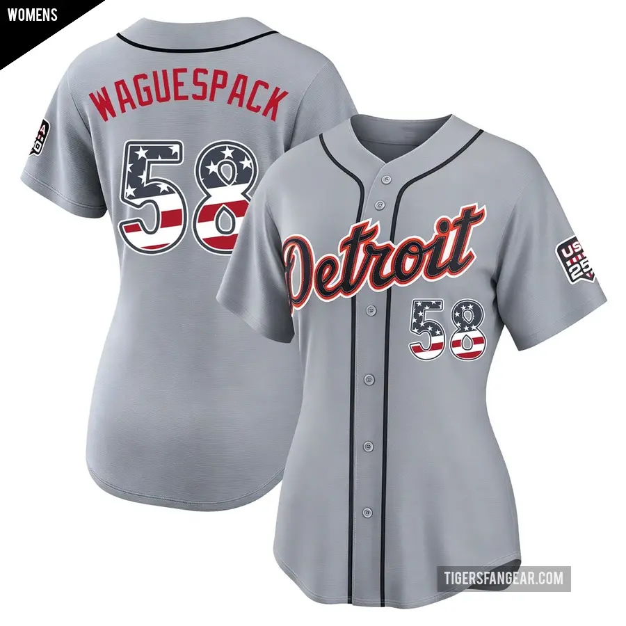 Women's Detroit Tigers ＃58 Jacob Waguespack Limited Gray USA 250 Fourth Of July Road Stadium Jersey