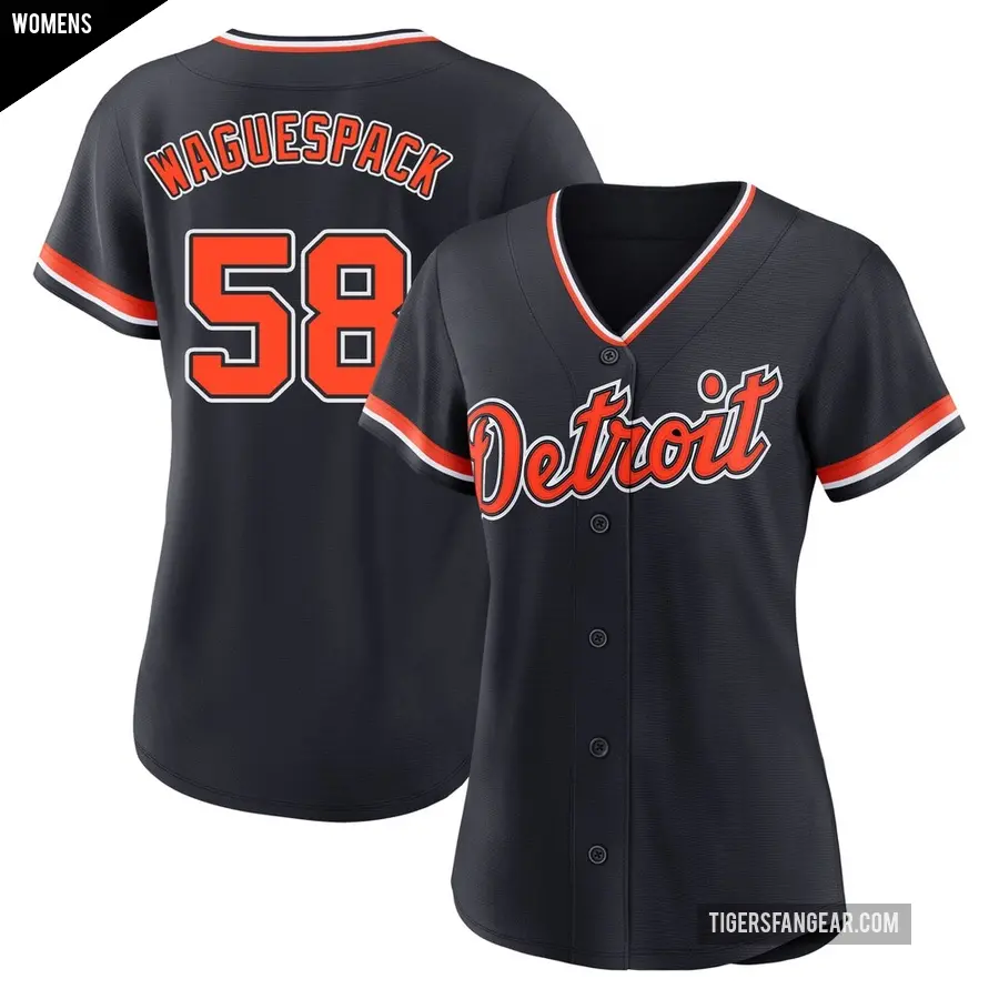 Women's Detroit Tigers ＃58 Jacob Waguespack Replica Navy Alternate 2nd Jersey