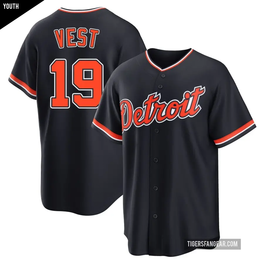 Youth Detroit Tigers ＃19 Will Vest Replica Navy Alternate 2nd Jersey