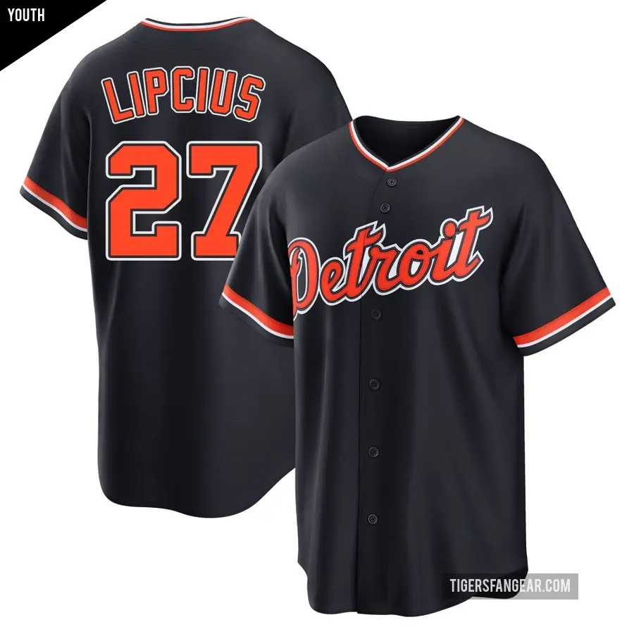 Youth Detroit Tigers ＃27 Andre Lipcius Replica Navy Alternate 2nd Jersey