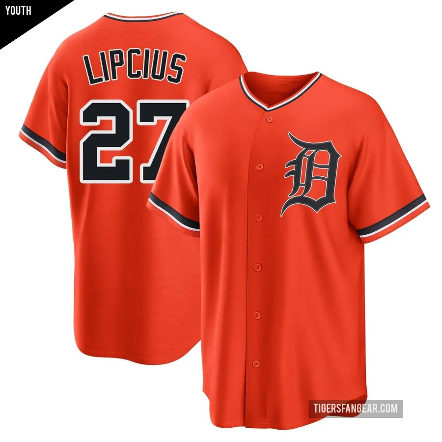 Youth Detroit Tigers ＃27 Andre Lipcius Replica Orange Alternate Jersey