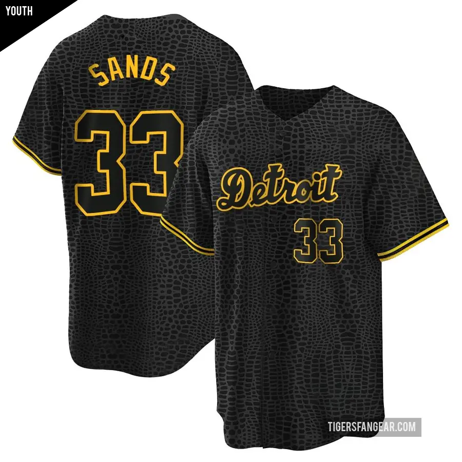 Youth Detroit Tigers &#65283;33 Donny Sands Replica Black Snake Skin City Jersey