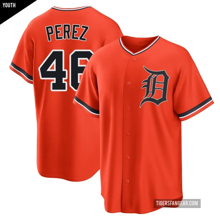 Youth Detroit Tigers ＃46 Wenceel Perez Replica Orange Alternate Jersey