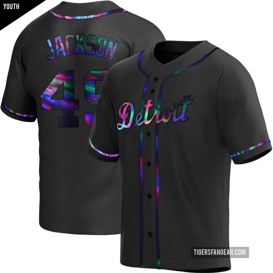 Youth Detroit Tigers ＃49 Luke Jackson Replica Black Holographic Alternate Jersey