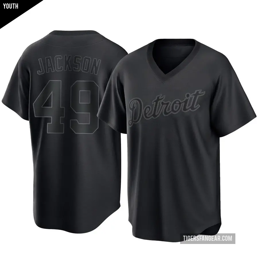 Youth Detroit Tigers ＃49 Luke Jackson Replica Black Pitch Fashion Jersey