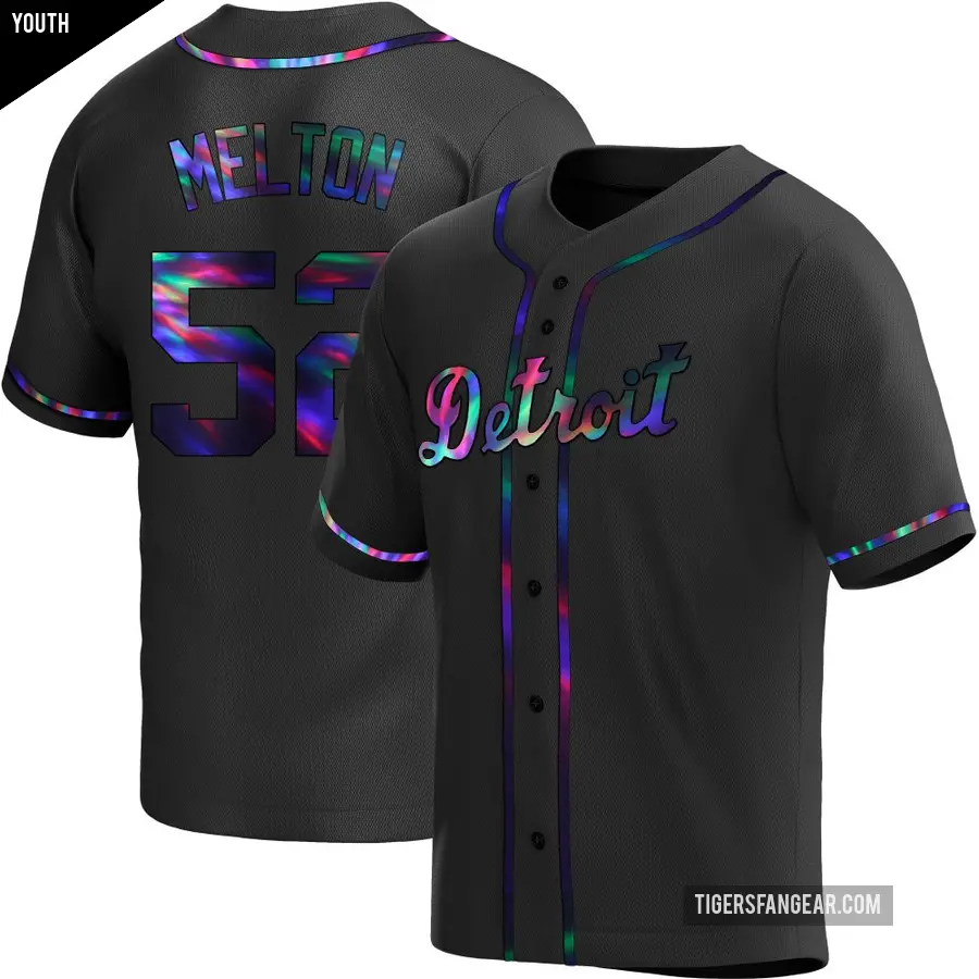 Youth Detroit Tigers ＃52 Troy Melton Replica Black Holographic Alternate Jersey