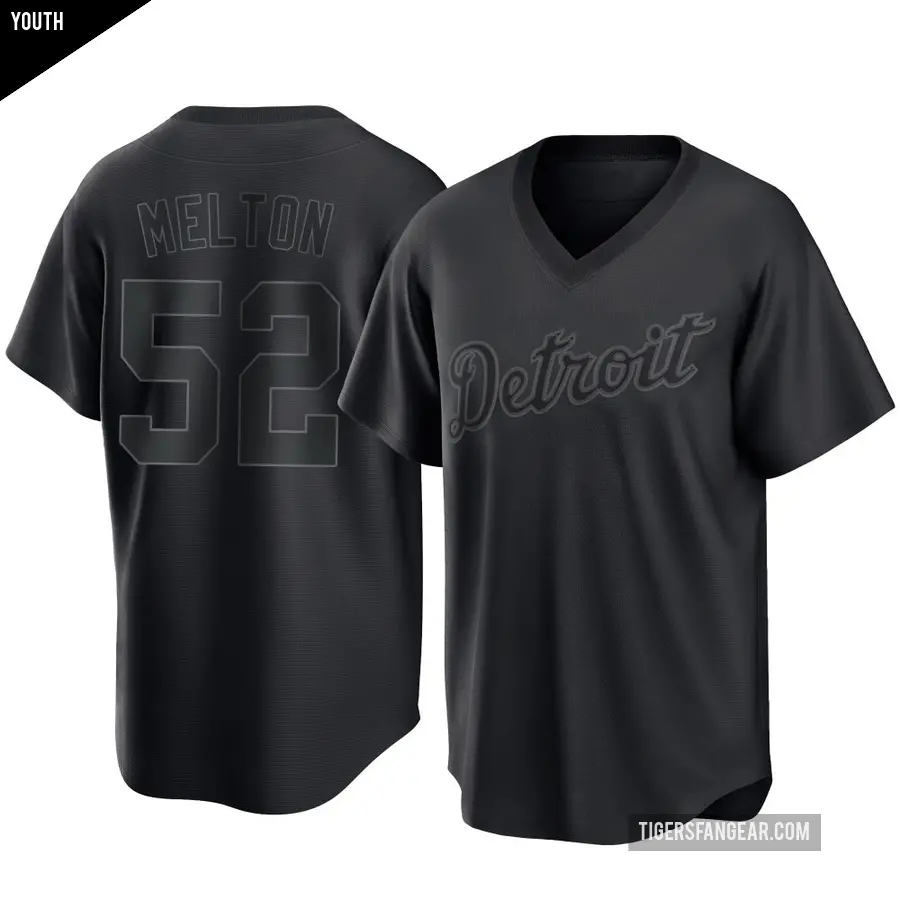 Youth Detroit Tigers ＃52 Troy Melton Replica Black Pitch Fashion Jersey
