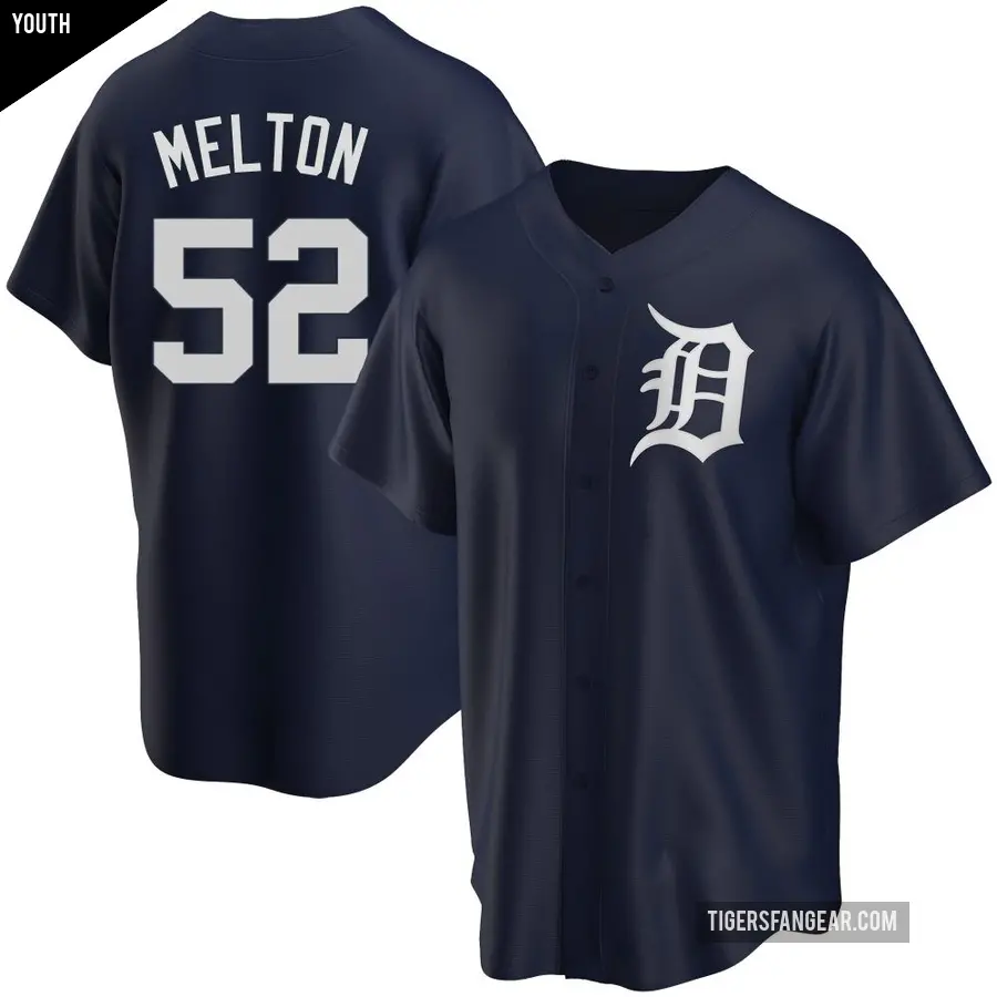 Youth Detroit Tigers ＃52 Troy Melton Replica Navy Alternate Jersey