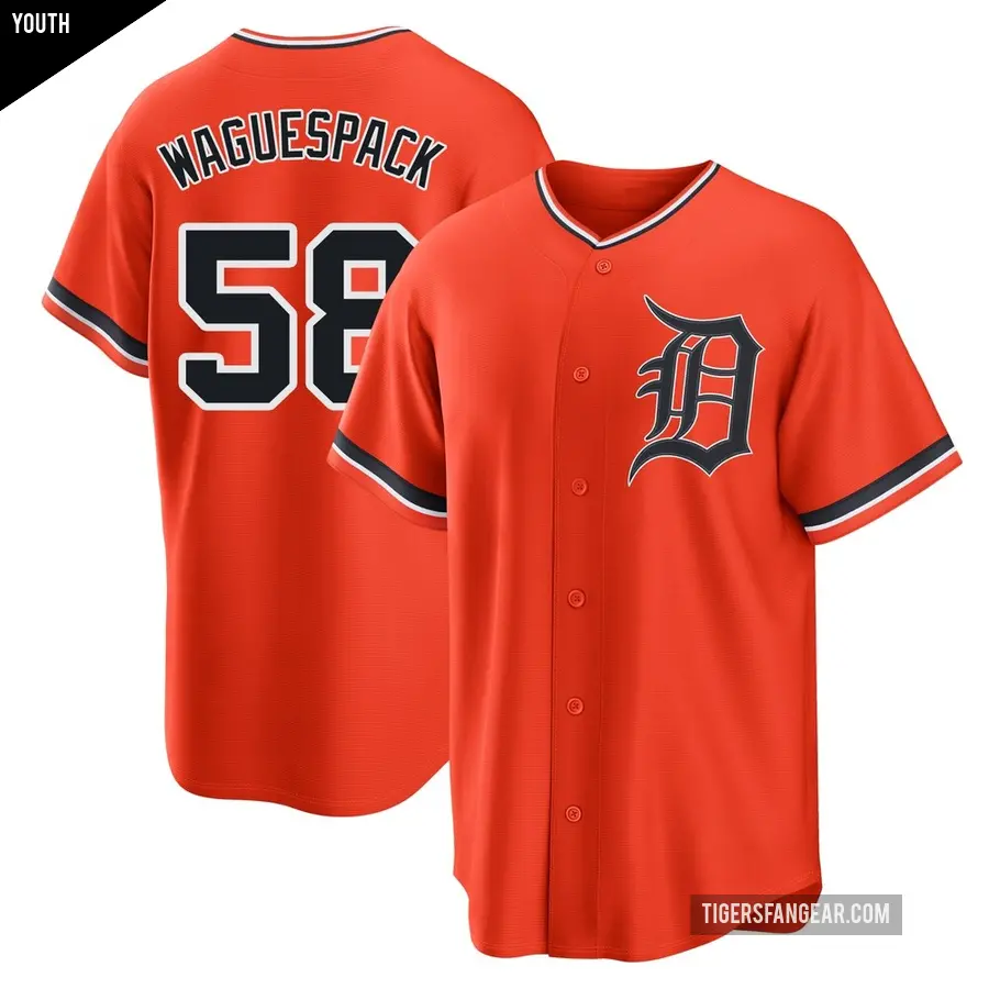 Youth Detroit Tigers ＃58 Jacob Waguespack Replica Orange Alternate Jersey